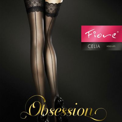 FIORE CELIA BACK SEAM STAY UP THIGH HIGH STOCKINGS FINE EUROPEAN CAPPUCCINO